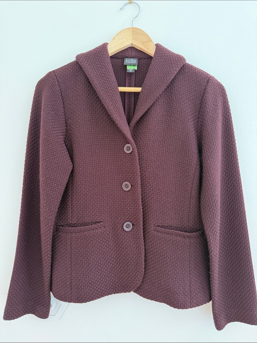 Eileen Fisher Plum Textured Knit Wool/Viscose Blazer Preppy Academia Work Fall